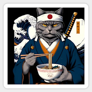 Vaporwave Samurai Cat Great Wave Off Kanagawa Sticker